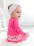 SoftSnooze™ Baby Girls Bamboo Viscose Hot Pink Heart Polka Dot Footed Ruffle One Piece Pajama