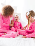 SoftSnooze™ Baby Girls Bamboo Viscose Hot Pink Heart Polka Dot Footed Ruffle One Piece Pajama