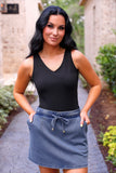 Refined Denim Stretch Skort- Light Wash