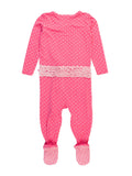 SoftSnooze™ Baby Girls Bamboo Viscose Hot Pink Heart Polka Dot Footed Ruffle One Piece Pajama